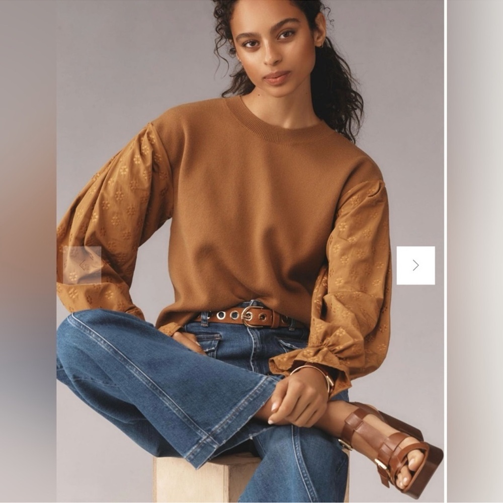 Anthropologie Brown Long Sleeve sweater Mixed Media Size Large